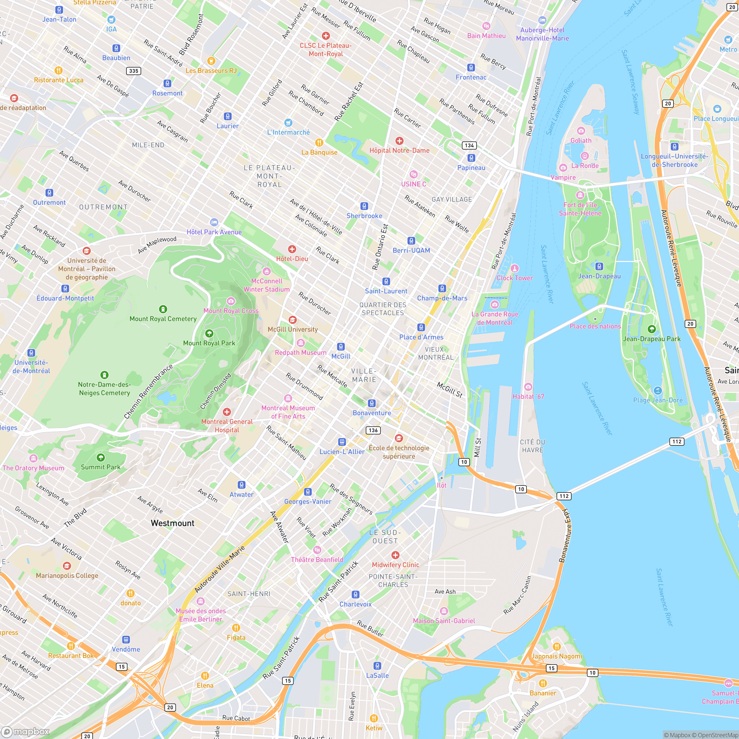Carte du centre-ville de Montréal